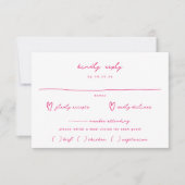 ピンクお洒落の手描き食事の選択結婚の 出欠カード (正面)