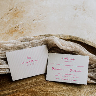 ピンクお洒落の手描き食事の選択結婚の 出欠カード