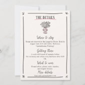 ピンクお洒落の手書き結婚詳細カード セーブザデート (正面)