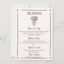 ピンクお洒落の手書き結婚詳細カード セーブザデート