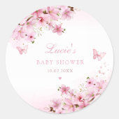 ピンクお洒落の水彩フローラガールベビーシャワー ラウンドシール (正面)