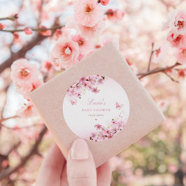 ピンクお洒落の水彩フローラガールベビーシャワー ラウンドシール
