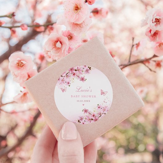ピンクお洒落の水彩フローラガールベビーシャワー ラウンドシール