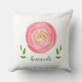 ピンクお洒落の水彩色のバラ(名前) クッション (正面)