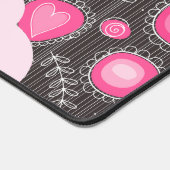 ピンクお洒落の灰色のハートと花のフローラ名 デスクマット (コーナー)