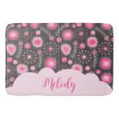 ピンクお洒落の灰色のハートと花のフローラ名 バスマット (正面)