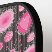 ピンクお洒落の灰色のハートと花のフローラ名 ピックルボールラケット (左詳細)