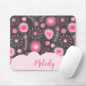 ピンクお洒落の灰色のハートと花のフローラ名 マウスパッド (マウス)