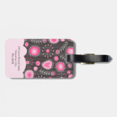 ピンクお洒落の灰色のハートと花のフローラ名 ラゲッジタグ (裏面横)
