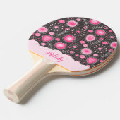ピンクお洒落の灰色のハートと花のフローラ名 卓球ラケット (正面アングル)