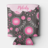 ピンクお洒落の灰色のハートと花のフローラ名 缶クーラー (裏面)