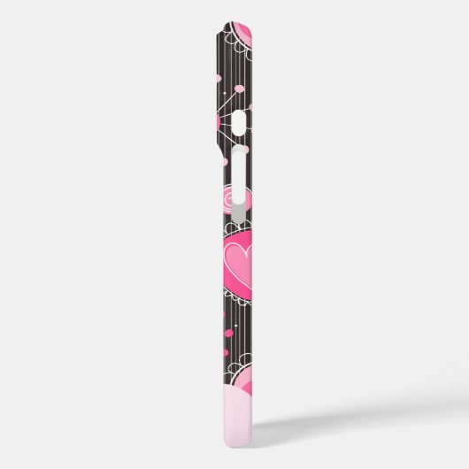 ピンクお洒落の灰色のハートと花のフローラ名 Case-Mate iPhoneケース (裏面 / 左)