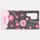 ピンクお洒落の灰色のハートと花のフローラ名 SAMSUNG GALAXYケース (裏面横)