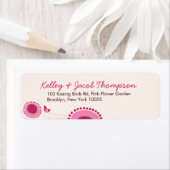 ピンクお洒落の点花と鳥の住所 シール (インサイチュ)