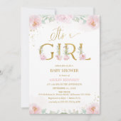 ピンクお洒落の牡丹ガールベビーシャワー 招待状 (正面)