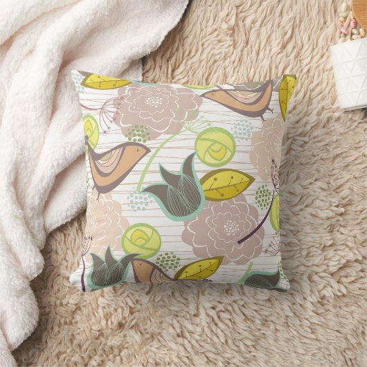 ピンクお洒落の甘い鳥フローラガーデンクッションP クッション (ブランケット)