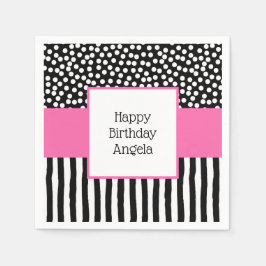 ピンクお洒落の白黒のパターン スタンダードカクテルナプキン