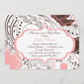 ピンクお洒落の花ベビーシャワー招待状 招待状 (正面/裏面)