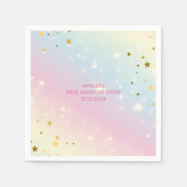 ピンクお洒落の虹のユニコーン1st誕生日パーティー スタンダードカクテルナプキン