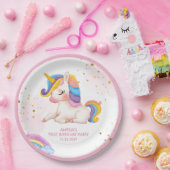 ピンクお洒落の虹のユニコーン1st誕生日パーティー ペーパープレート (パーティー)