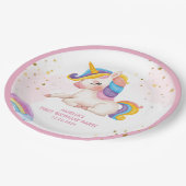 ピンクお洒落の虹のユニコーン1st誕生日パーティー ペーパープレート (アングル)