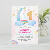 ピンクお洒落の虹のユニコーン1st誕生日パーティー 招待状 (スタンド正面)