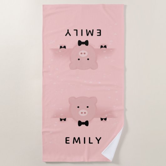 ピンクお洒落の豚かわいいお洒落 ビーチタオル (正面)