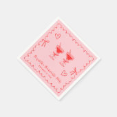 ピンクお洒落の赤い波状フレームバチェロレッテ スタンダードカクテルナプキン (角)