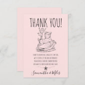 ピンクお洒落の赤ちゃん女の子の赤ちゃんシャワーロッキングホース サンキューカード (正面/裏面)