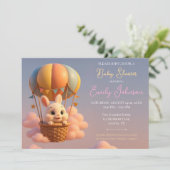 ピンクお洒落の雲を持つバニー熱気球 招待状 (スタンド正面)