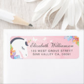 ピンクお洒落の魔法のユニコーンバタフライ&花模様 ラベル (インサイチュ)