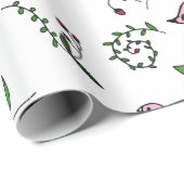 ピンクお洒落の鳥と緑の葉 ラッピングペーパー (ロールコーナー)