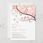 ピンクお洒落の鳥の赤ちゃんシャワー招待状 招待状 (正面)