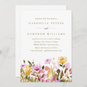 ピンクお洒落イエローウォーター色のフローラ結婚ズ 招待状 (正面/裏面)