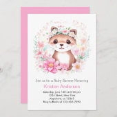 ピンクお洒落オッターメドウガールベビーシャワー 招待状 (正面/裏面)
