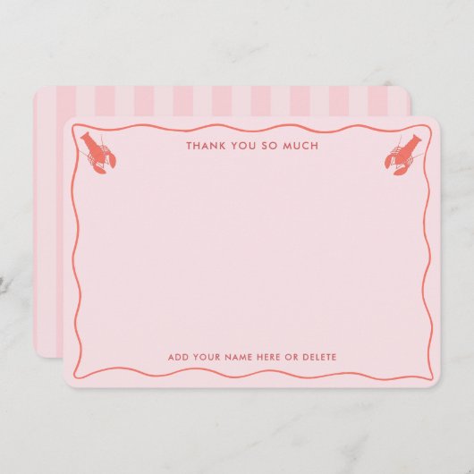 ピンクお洒落オレンジロブスタードードルブライダルシャワー サンキューカード (正面/裏面)