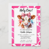 ピンクお洒落カウファームテーマベビーシャワー 招待状 (正面)