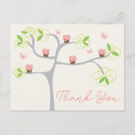 ピンクお洒落カップケーキツリー誕生日ありがとう ポストカード