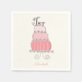 ピンクお洒落ガール2ndバースデーケーキキッズパーティー スタンダードカクテルナプキン (正面)