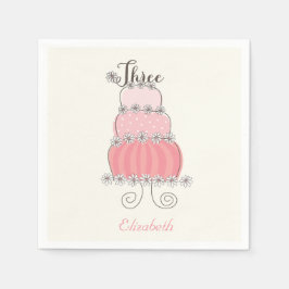 ピンクお洒落ガール3rdバースデーケーキキッズパーティー スタンダードカクテルナプキン