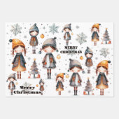 ピンクお洒落クガーリース芸術的クリスマス ラッピングペーパーシート (正面)