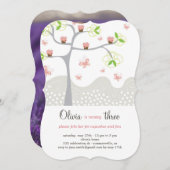 ピンクお洒落クッケーキツリーガール誕生日招待状 招待状 (正面/裏面)