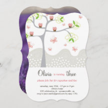 ピンクお洒落クッケーキツリーガール誕生日招待状