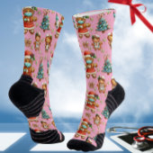 ピンクお洒落クリスマスジンジャーブレッドガールナース ソックス