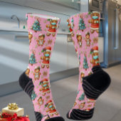 ピンクお洒落クリスマスジンジャーブレッドガールナース ソックス