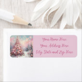 ピンクお洒落クリスマスツリー差出人住所 ラベル (インサイチュ)