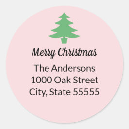 ピンクお洒落グリーンクリスマスツリー差出人住所 ラウンドシール
