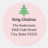 ピンクお洒落グリーンクリスマスツリー差出人住所 ラウンドシール (正面)