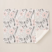 ピンクお洒落グレイ花柄 シェルパブランケット (正面(横))