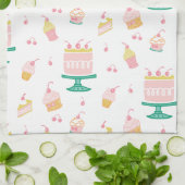 ピンクお洒落ケーキとカップケーキ キッチンタオル (折り畳み)